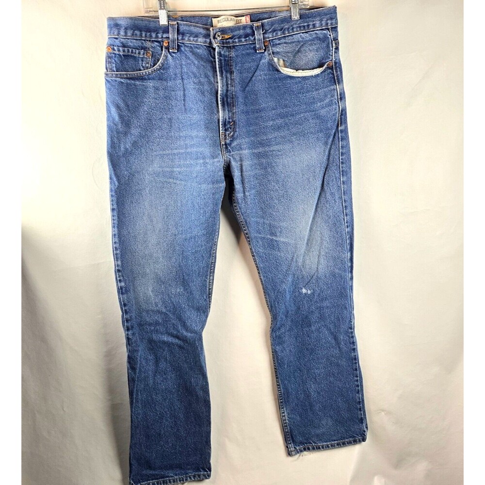 Levis 505 Jeans Mens 38x32 Blue Denim Dark Wash Denim Regular Fit Straight y2k